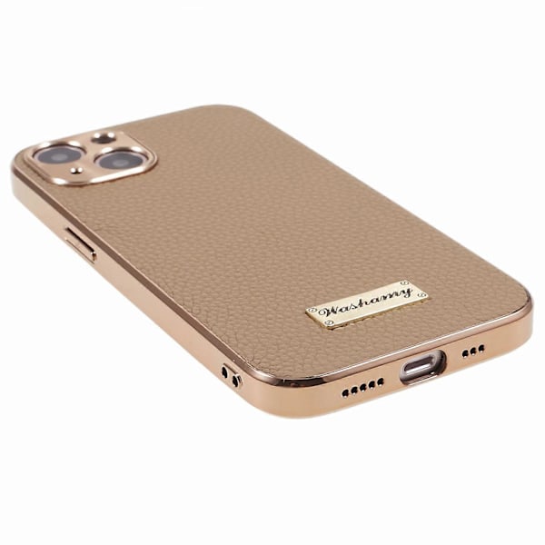 Aito lehmännahka+PC+TPU -puhelinkotelo iPhone 13 6.1 tuuman puhelimelle, galvanoidulla kehyksellä Multicolor Style C