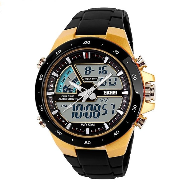 Skmei 1016 Noctilucent Waterproof Double Digital Watch Gold