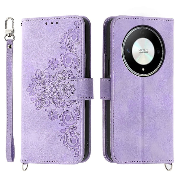 For Honor X9b 5G/Magic6 Lite 5G Nahkakotelo Lompakkokansi Käsi- ja Olkahihnalla Multicolor Light Purple