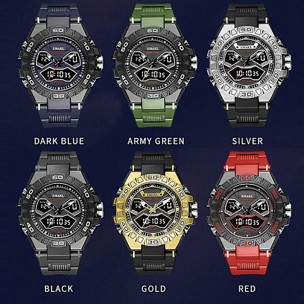 Sma 8070 Vandtæt Ur med Dobbelt Display og Natlys, Rød Black silver