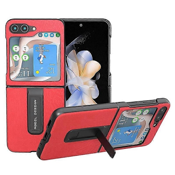 Til Samsung Galaxy Z Flip5 5G Trætekstur Bagside PU Læder+PC Støtteben Telefon Cover Multicolor Style A