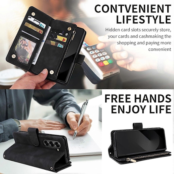 Til Samsung Galaxy Z Fold6 5G Etui Lynlåslomme Læder Telefon Cover med Skulderrem Multicolor Style C