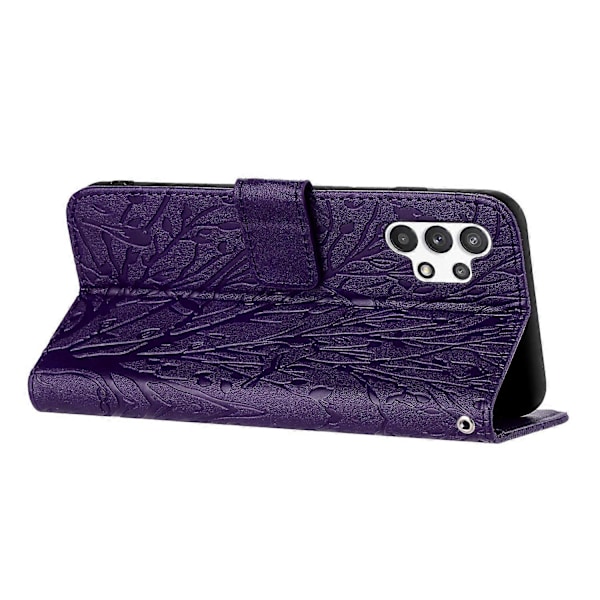 Til Samsung Galaxy A32 4G (EU Version) Etui Træ Fugl Prægning Læder Wallet Stand Cover Multicolor Style D