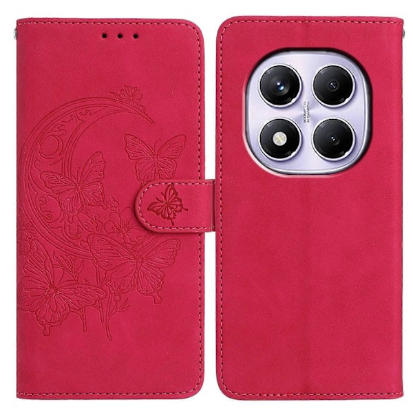 Fodral för Xiaomi Redmi Note 14 Pro 4G Fjäril Blomma Präglat PU Läder Plånbok Ställ Telefonskydd Multicolor Rose