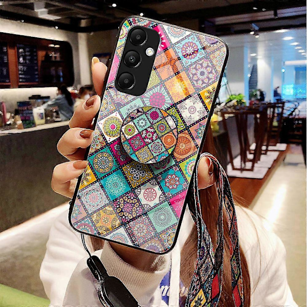 Til Samsung Galaxy A35 5G Støtteben Etui Hærdet Glas+PC+TPU Telefon Cover Multicolor Color Pattern