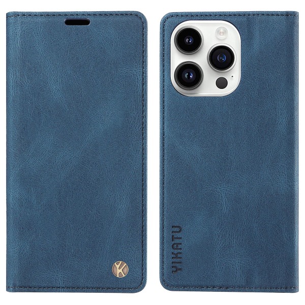Til Iphone 15 Pro Max Hud-berørings PU Læder Shell Wallet Stand Telefon Cover Blue