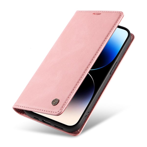 För Iphone 15 Pro Max Skin-touch Pu Läder Shell Plånboksställ Cover Pink