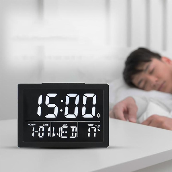 Digitalt Vækkeur med Stort LED Tidsdisplay Temperaturdetektering Snooze-ure til Soveværelse Seng
