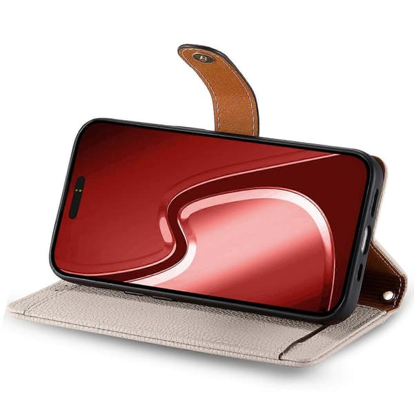 Til iPhone 16 Pro Max Etui RFID-blokerende Lynlåslomme Læderpung Telefoncover- Multicolor Grey