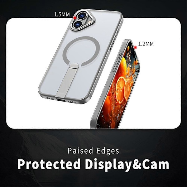 Cover til iPhone 16 Plus, kompatibelt med MagSafe, stativ, TPU + akryl telefoncover Multicolor Titanium Grey