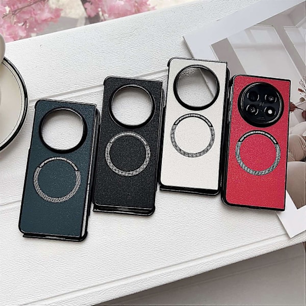 Skal för Oppo Find N5 5G Anti-Drop PU Läder+TPU Fodral Kompatibelt med MagSafe Multicolor Red