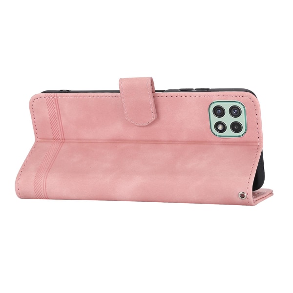 Dierfeng Df-03 Stand Phone case För Samsung Galaxy A22 5g (eu-version), Linjer Imprinted Pu-läder cover Pink