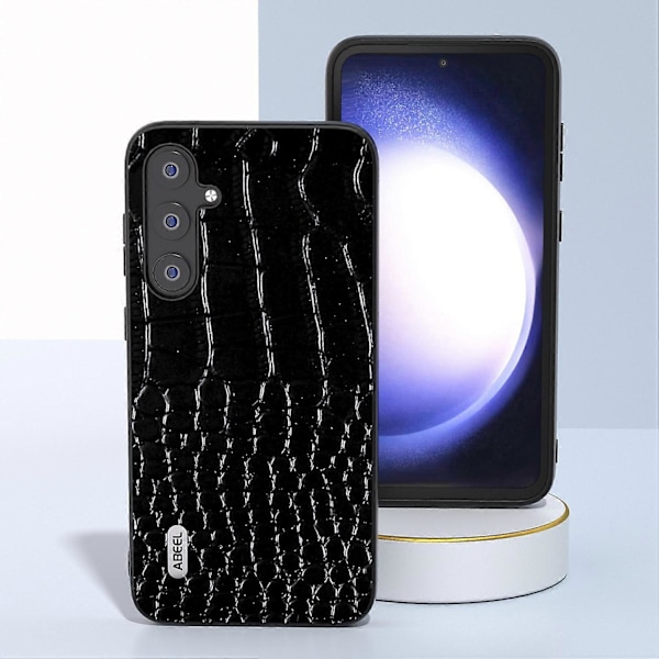 För Samsung Galaxy S23 FE Krokodiltextur Äkta Läder+PC+TPU Telefonfodral Stöttåligt Skydd Multicolor Style A