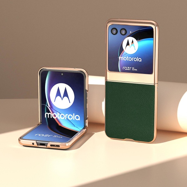 Äkta koläder + PC- cover till Motorola Razr 40 Ultra 5g, nanogalvaniserat phone case Green