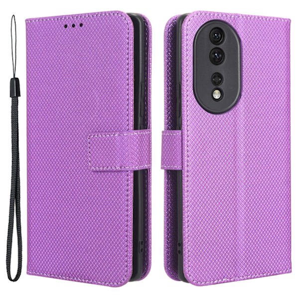 For Honor 80 5g Diamond Texture Pu Läder Phone case Vikbart stativ Magnetlås Cover Purple