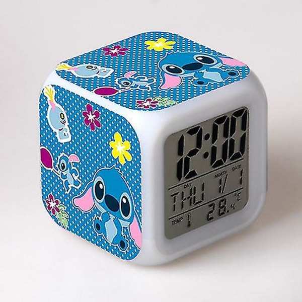 Stitch Vækkeur Stitch Børnegave Farverig Farveskiftende Firkantet Vækkeur Julegave Model 13