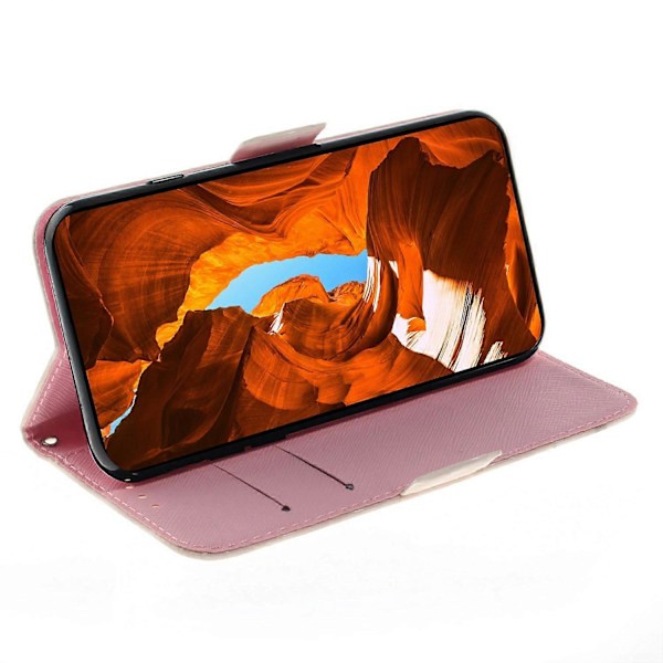 Til Xiaomi Redmi Note 14 4G Etui Mønstertryk Læder Wallet Telefon Cover med Håndledsrem Multicolor Stacking Squirrels