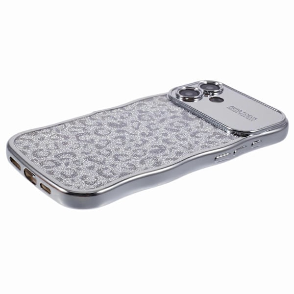 Deksel til iPhone 16 Plus, krøllete ramme, TPU-deksel, leopardprint med glitter Multicolor Style A