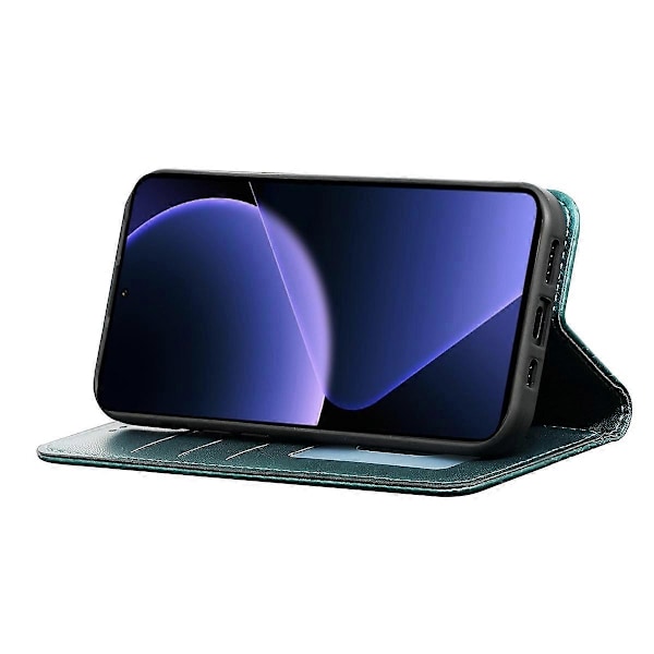 För Xiaomi 14T Plånboksfodral Stark Magnetisk Rutmönstrad Präglad Läder Flipfodral- Multicolor Green