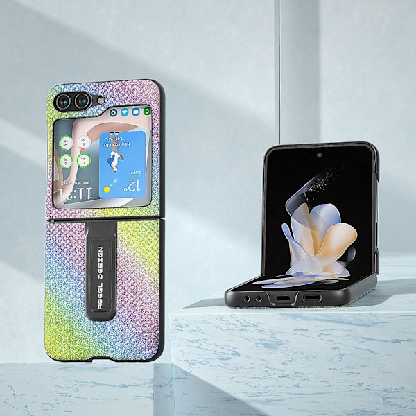 För Samsung Galaxy Z Flip5 5g Rhinestone Texture Back Cover Pu Läder+PC Kickstand Phone case Multi-color