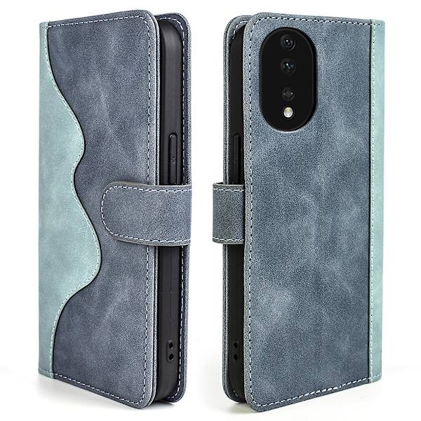 Cover For Honor 80 5g, övergripande täckning Pu Läder Magnetlås Tvåfärgad Design Stativ Phone Case Blue