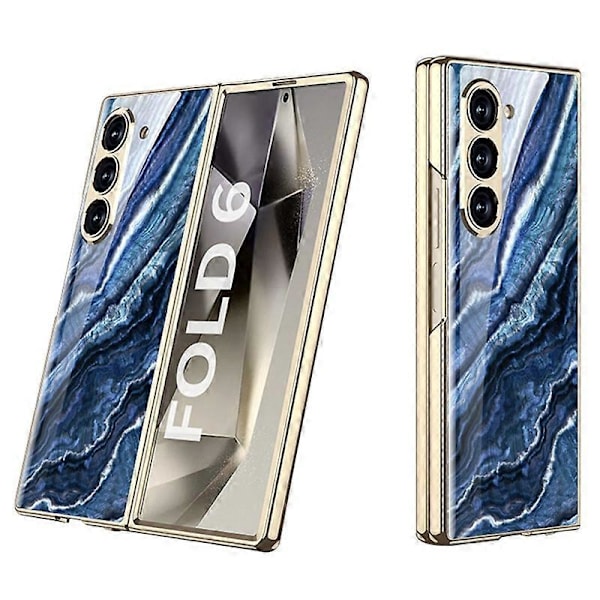 GKK Etui til Samsung Galaxy Z Fold6 5G Elektroplettering Marmormønster Hærdet Glas+PC Telefoncover Multicolor Style A