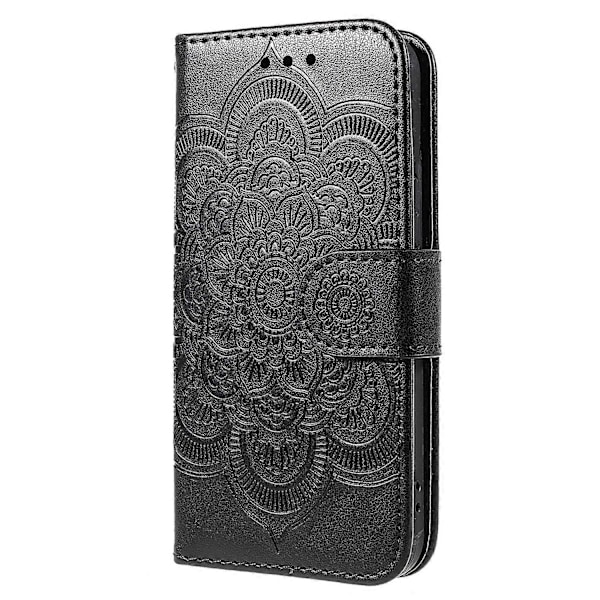 Präglad Mandala Blomma PU Läder Telefonställ Skydd Plånboksfodral med Rem för iPhone 13 6.1 tum Multicolor Style A