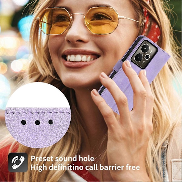 Fodral för Realme 14 5G, blommönster PU-läder plånboksfodral med rem Multicolor Light Purple