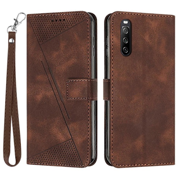 PU Læder Etui til Sony Xperia 10 V, Stand Wallet Trekant Præget Mobiltelefon Cover Multicolor Style F