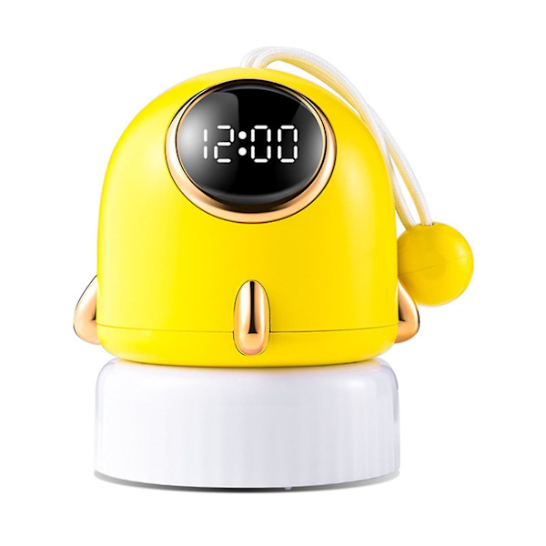 Tecknad Väckarklocka Projektion Nattljus Uppladdningsbar digital bordsklocka med timer Dimbar Yellow