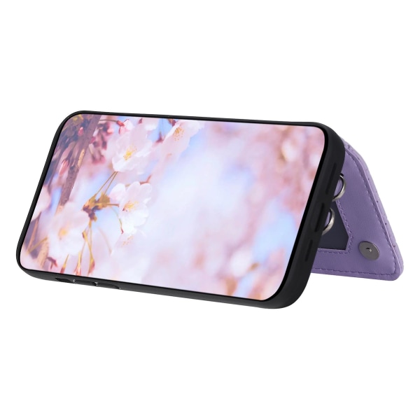 För Iphone 15 Plus Rfid Blocking Case Drop Resistant Pu+tpu telefonskal med handledsrem Purple