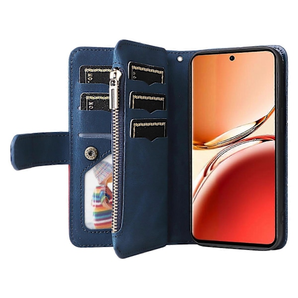 KT Multi-Function Series-5 Etui til Oppo Reno12 F 5G Lynlås Pung Læder Telefon Cover Stativ Multicolor Style E