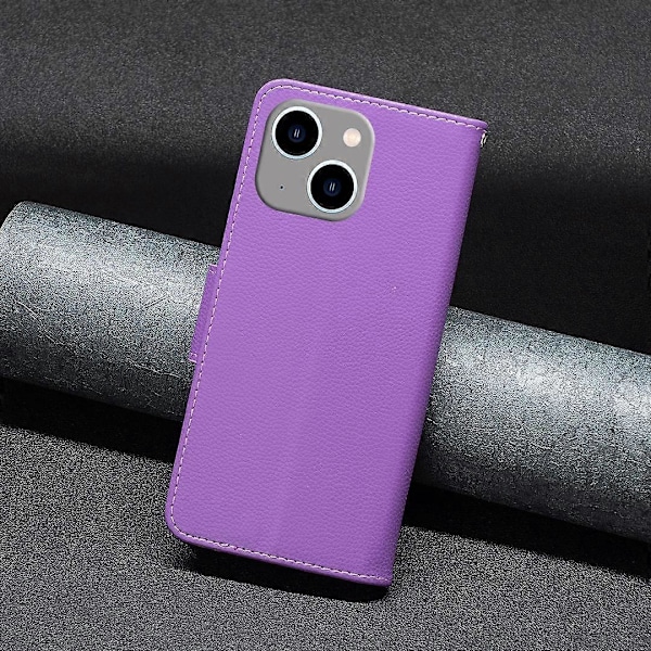 Til iPhone 15 Plus Støvtæt PU Læder Mobiltelefon Cover Wallet Flip Stand Case med Rem Multicolor Style B