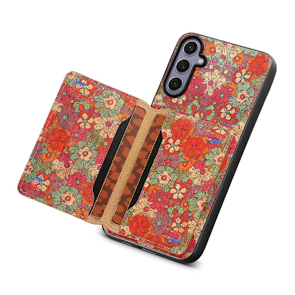 Til Samsung Galaxy S25+ Cover Blomsterprint Læder+PC+TPU Cover med Kortholder Støttefod Multicolor Summer/Red