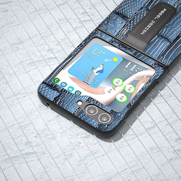 Samsung Galaxy Z Flip5 5G Mahjong -kuvioinen jalustakotelo aitoa lehmännahkaa + PC-puhelinkotelo Multicolor Style B