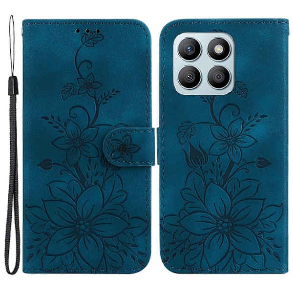 Plånboksfodral för Honor X8b 4G med präglat blommönster i läder Multicolor Dark Blue