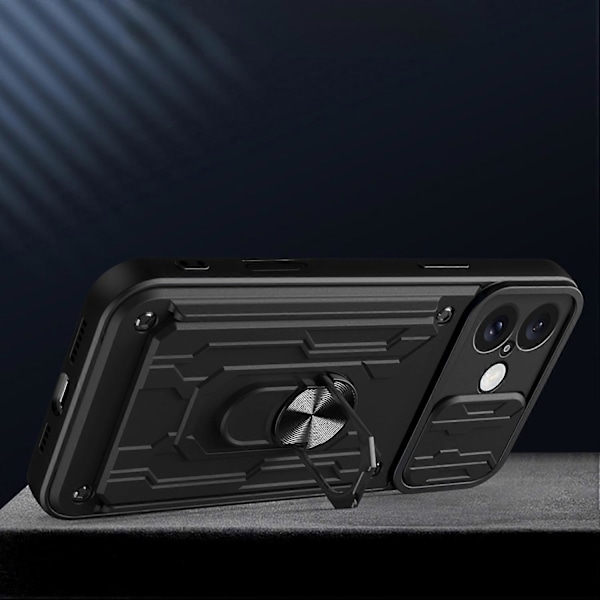 PC+TPU-etui med støttefod og kameraskydedæksel til iPhone 16 Plus Multicolor Style A