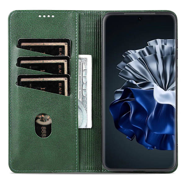 Azns för Huawei P60 / P60 Pro Pu läder phone case Plånboksställ anti-scratch smartphone cover Green