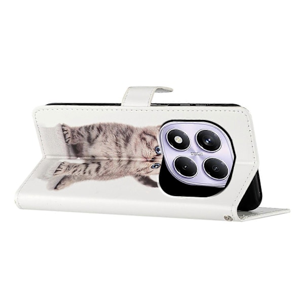 Pung etui i PU-læder med mønstertryk og stativ til Xiaomi Redmi Note 14 Pro 4G med rem Multicolor Cute Cat