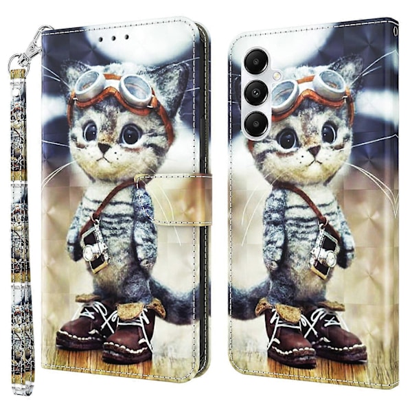 Magnetiskt fodral för Samsung Galaxy A55 5G med 3D-mönstertryck, mobilskal i läder - Multicolor Standing Cat