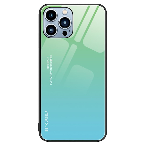 För Iphone 15 Pro Max Gradient Hårt phone case Härdat glas + PC + Tpu Anti-Scratch cover Cyan Blue