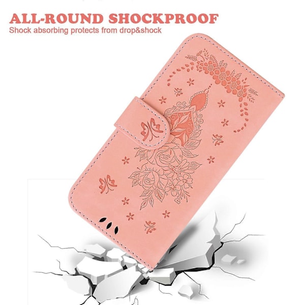 Til Realme 10 4G PU Læder Telefon Wallet Cover Præget Rose Sommerfugl Stand Telefon Case med Rem Multicolor Style C