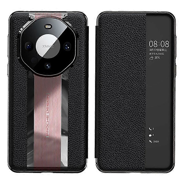 View Window Flip Cover til Huawei Mate 60 Ægte Koskind Læder Auto Væk/Sov Telefon Cover Multicolor Style A