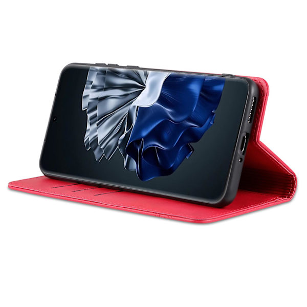 Azns för Huawei P60 / P60 Pro Pu läder phone case Plånboksställ anti-scratch smartphone cover Red