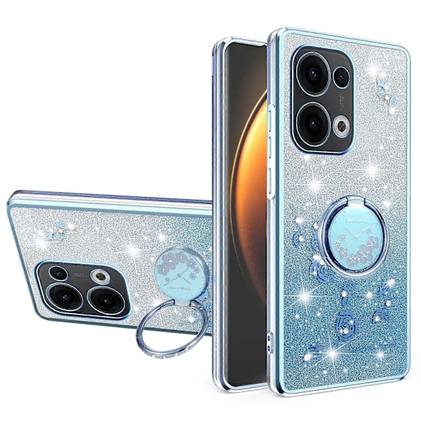 KADEM Etui med Ring og Støttefod i TPU med Blomster og Gradient Glitter til Oppo Reno13 5G (Global) Multicolor Blue