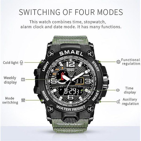 Smael 1545 LED Dual Display Herre Sportsur Elektronisk Quartz 6