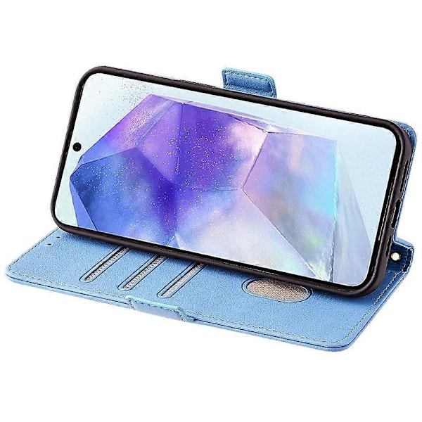 Læder Wallet Case med RFID-blokering og stativ til Samsung Galaxy A26 5G med håndrem - Grøn Multicolor Blue
