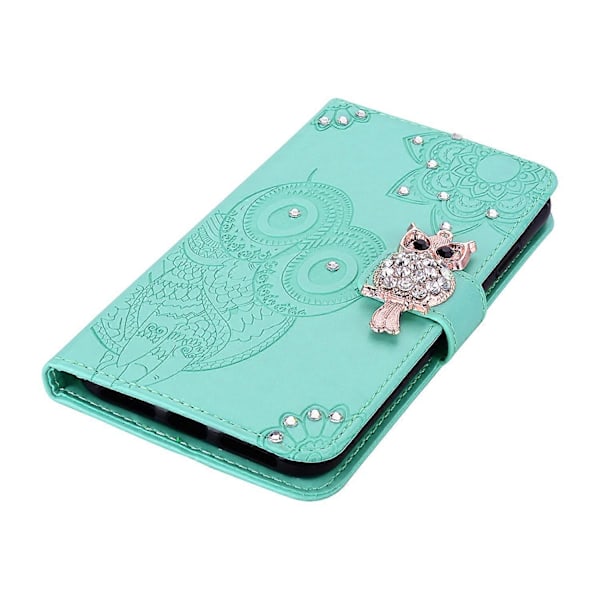 För iPhone 15 Pro Fodral Strass Uggla Tryckt PU Läder Ställ Plånbok Telefonskal Multicolor Style C