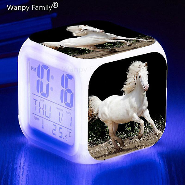 Running Horse Väckarklocka 7 Färg Glödande Led Digital Väckarklocka Barnleksaker Multifunktion Lysande Färgbyte Klockor Reloj Purple