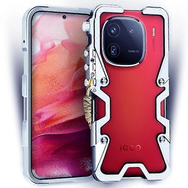 Alumiiniseoksesta valmistettu ohut puhelinkuori rannekkeella vivo iQOO 12 Pro 5G -puhelimelle Multicolor Silver